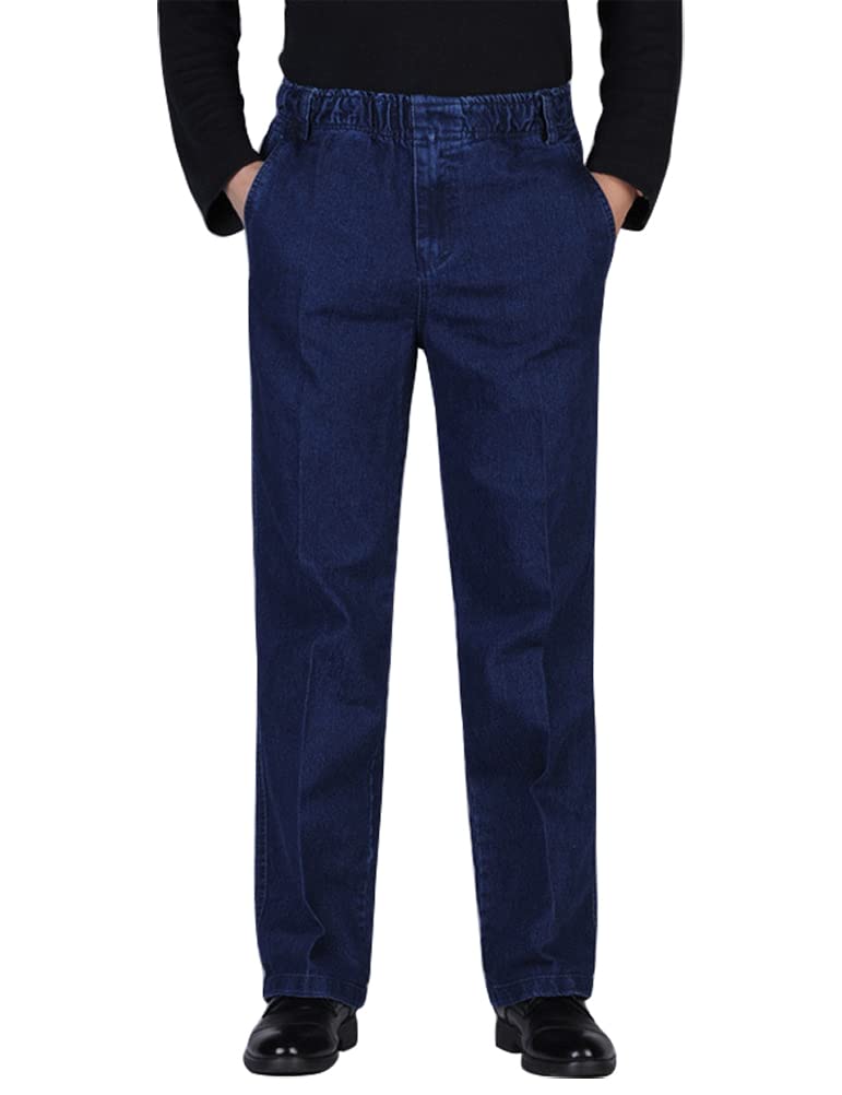 IDEALSANXUN Elastic Waist Jeans for Men Loose Fit Jeans Casual Pants (38Wx32L, Dark Blue) - Image 2